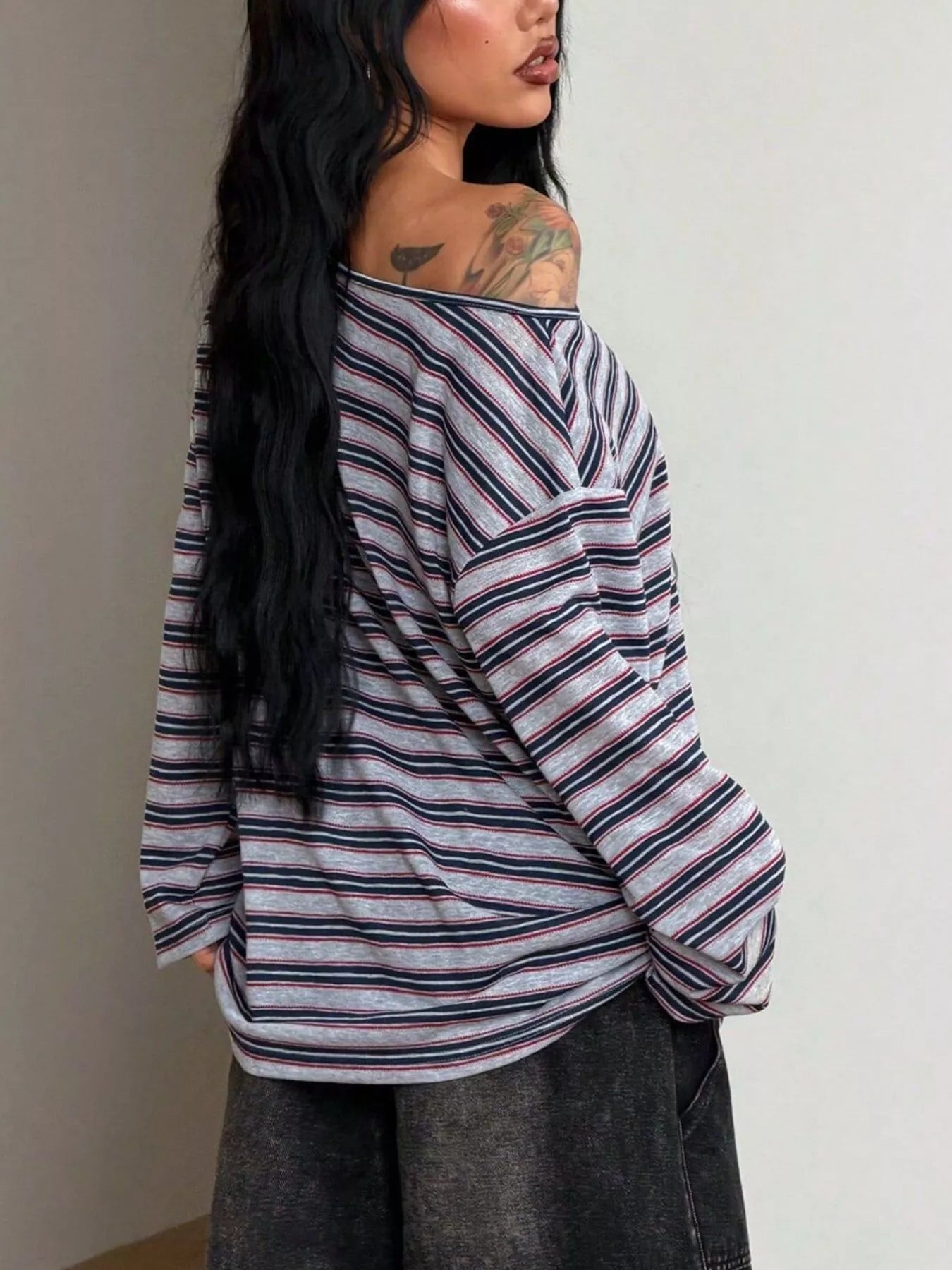 Striped Boat Neck Long Sleeve T-Shirt