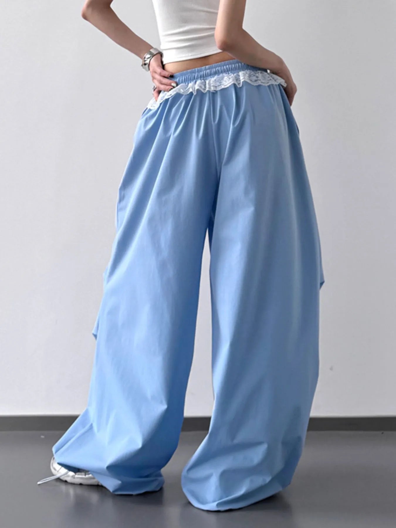 Drawstring Lace Detail Wide Leg Pants