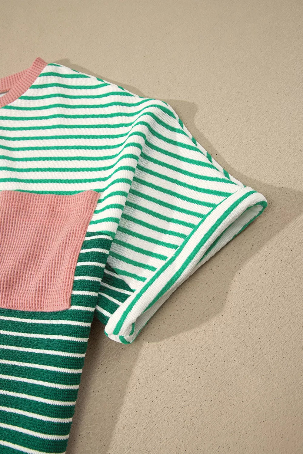 Stripe Contrast Print Color Block Detail Relaxed Tee