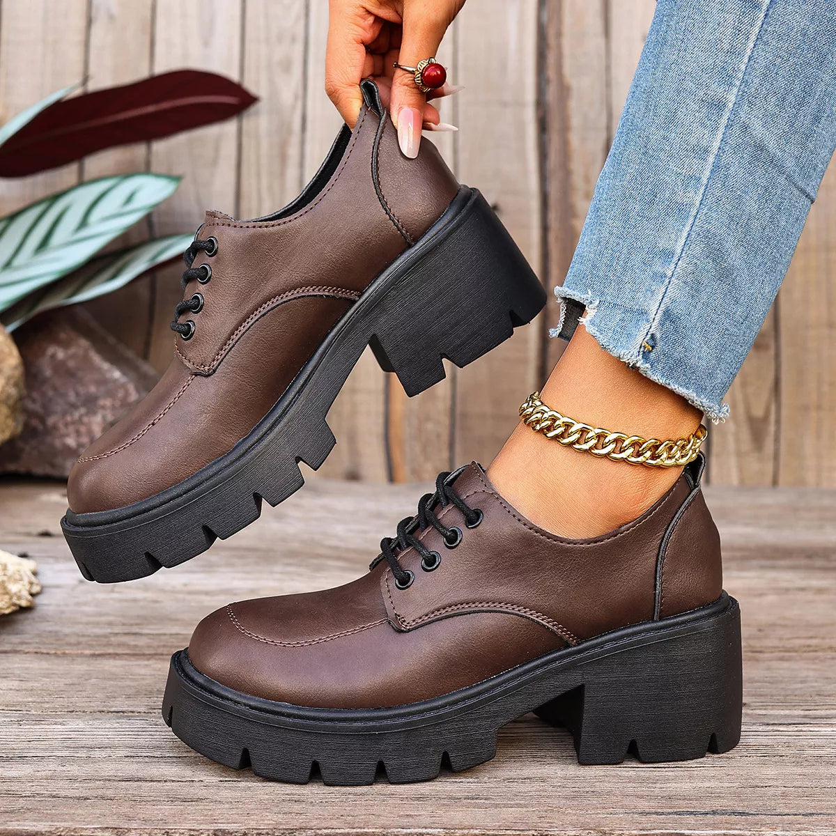 Chunky Platform Lace-Up Oxford Sneakers