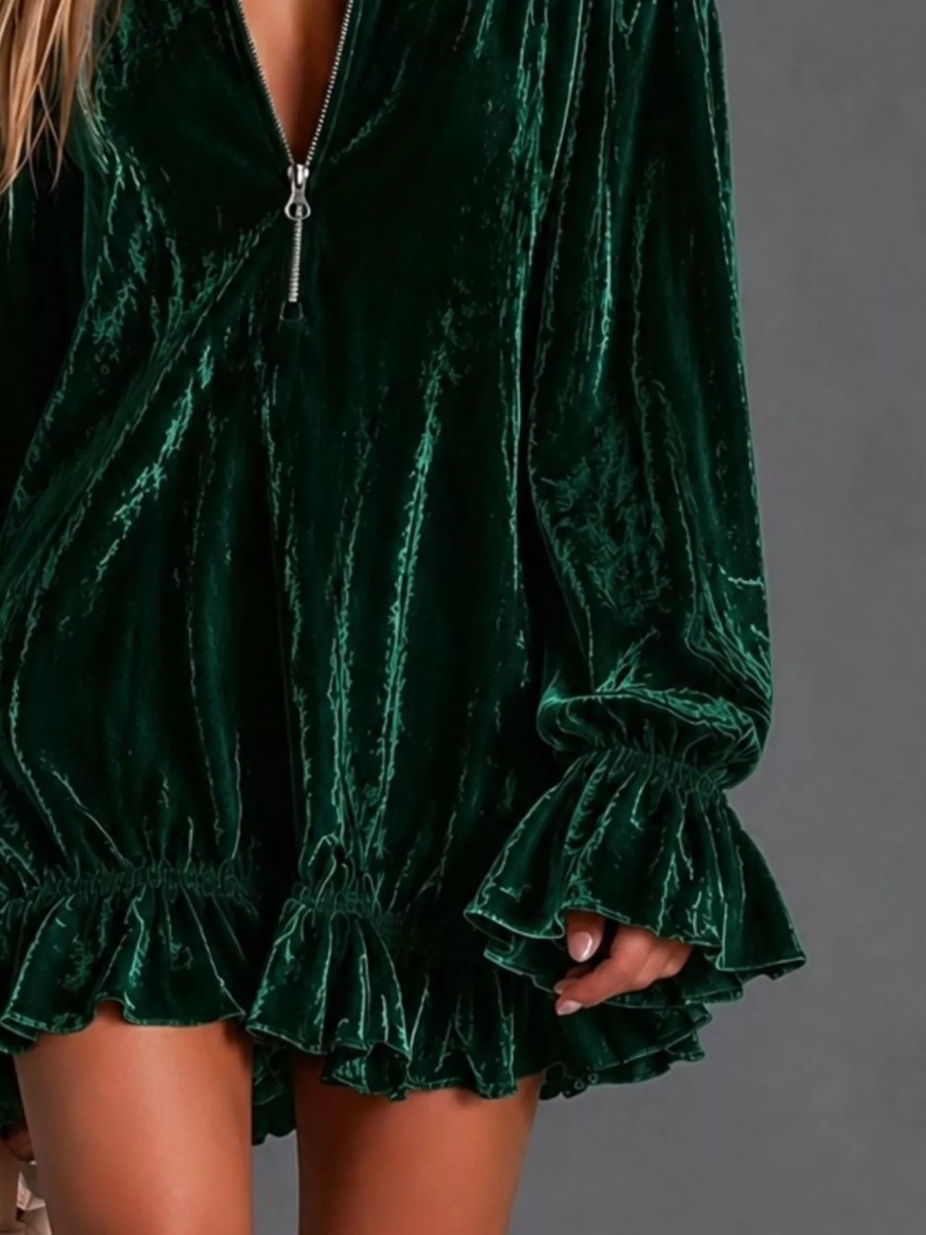 Full Size Zip-Front Ruffle Hem Mini Dress Plus Size