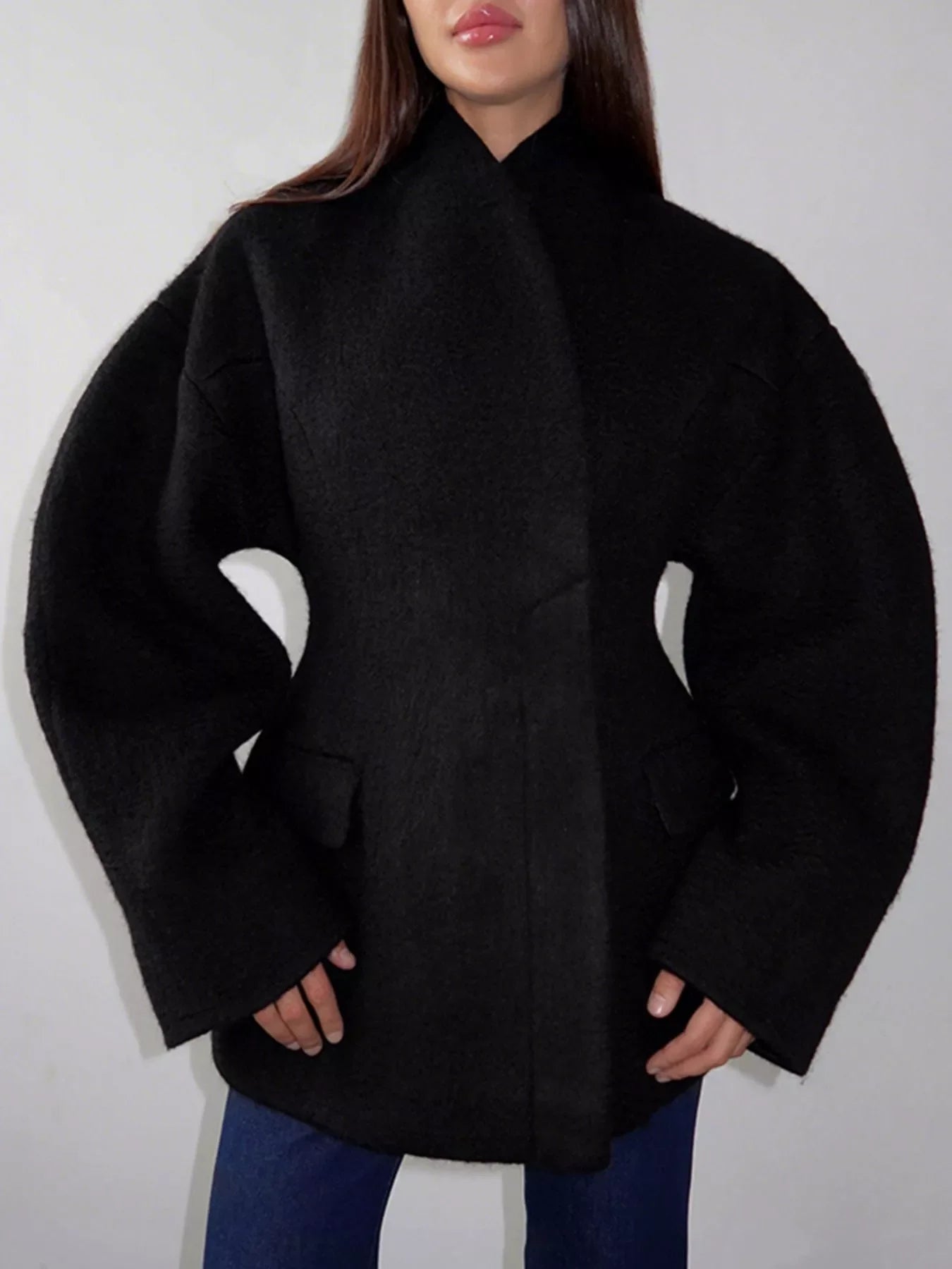 Wool-Blend Leg-of-Mutton Sleeves Outerwear