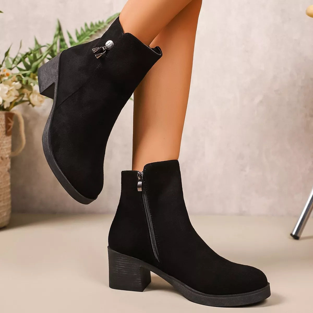 Point Toe Block Heels Boots