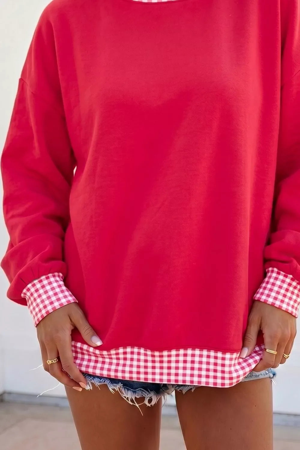 Colorblock Polka Dot Contrast Trim Oversized Sweatshirt