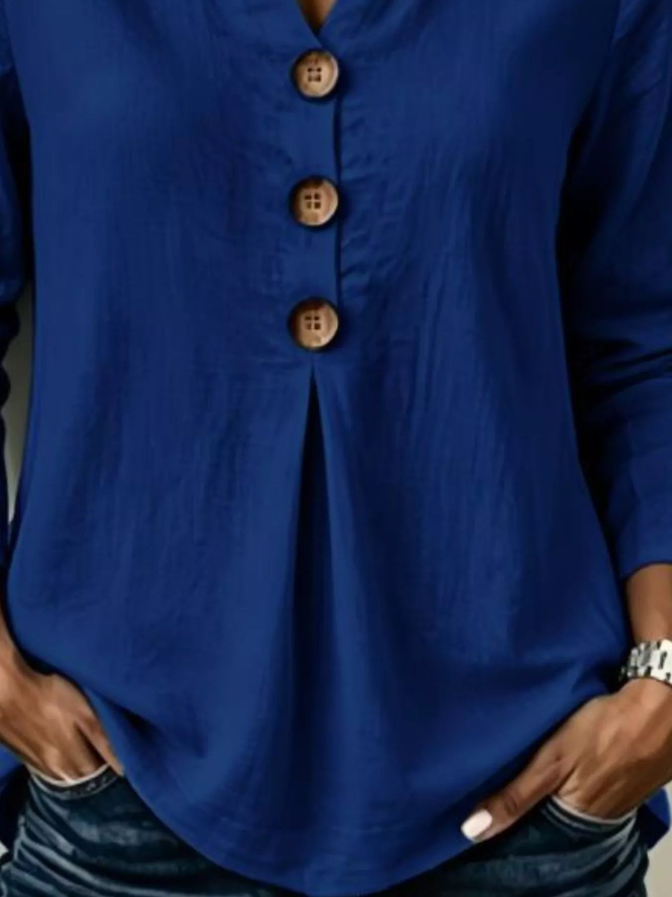 Full Size Button Detail Long Sleeve Blouse Plus Size