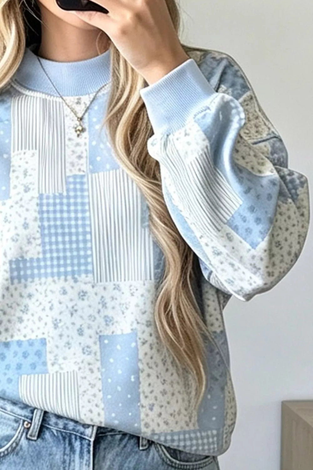Vintage Patchwork Print Dropped Shoulder Sweatshirt