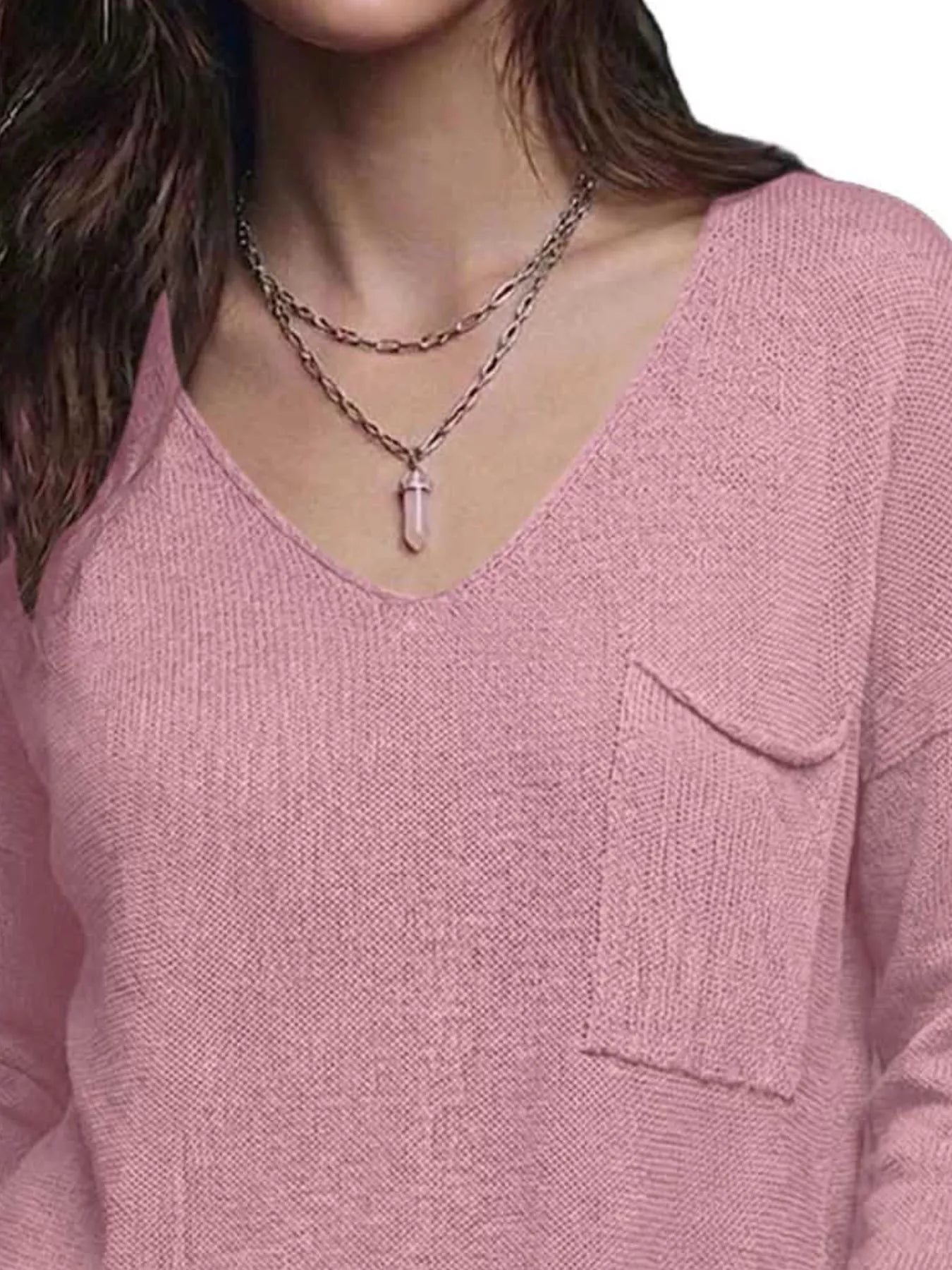 V-Neck Chest Pocket Knit Top