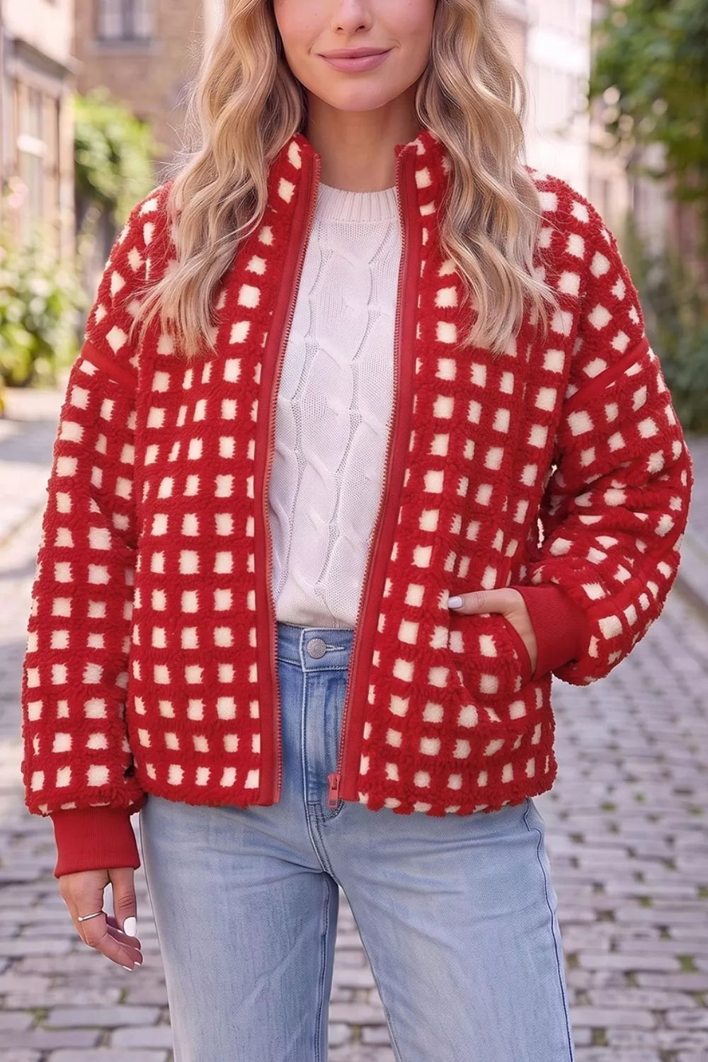 Plaid Zip-Up Long Sleeve Outerwear