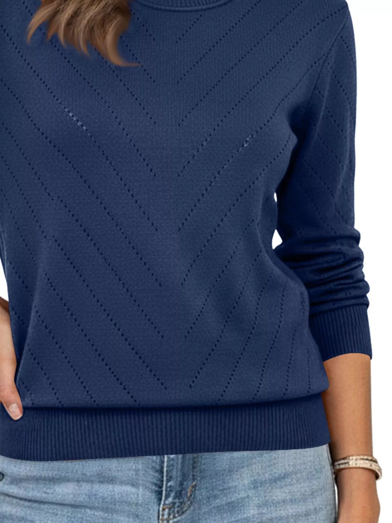 Openwork Round Neck Sweater