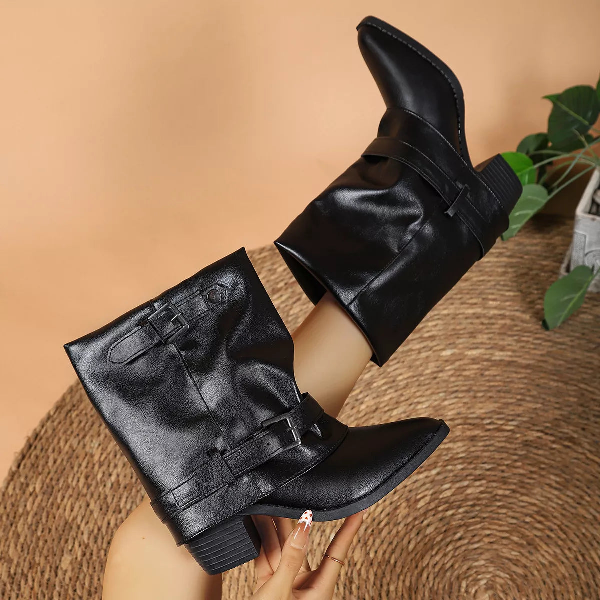 Point Toe Block Heels Boots