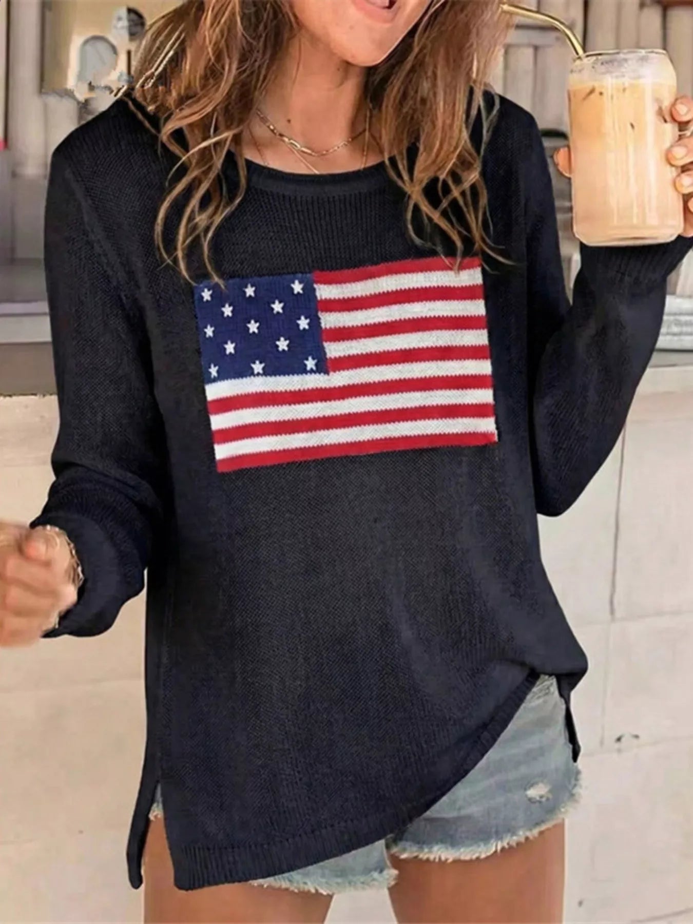 American Flag Long Sleeve Sweater