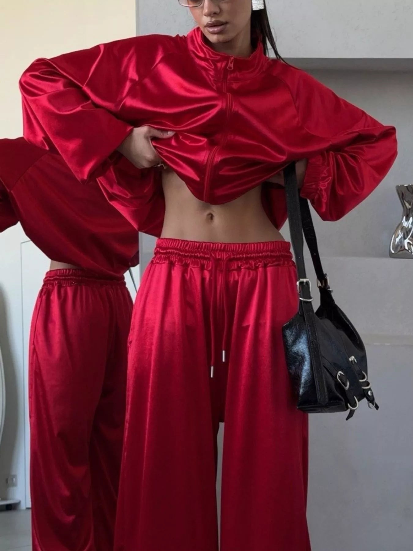 Zip Up Raglan Sleeve Jacket and Pants Set