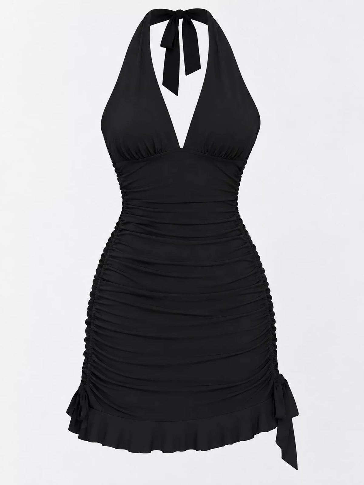 Ruched Halter Neck Bodycon Mini Dress