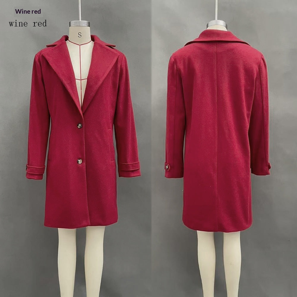 Women's Button-Front Mid-Length Lapel Coat