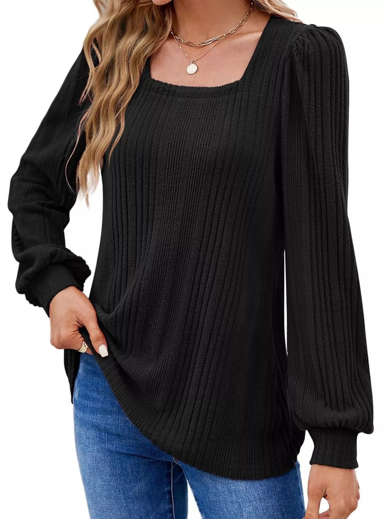 Full Size Square Neck Ribbed Knit Top Plus Size