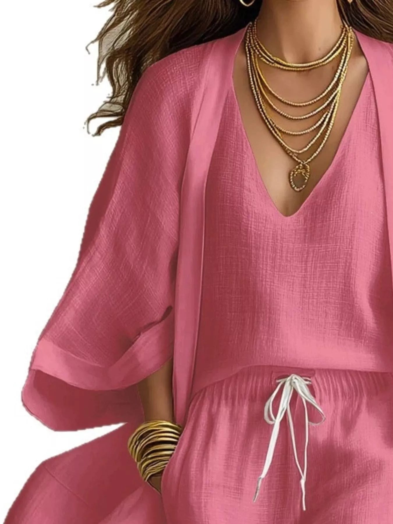 Full Size Elegant Tank and Drawstring Shorts with Cardigan 3-Piece Set Plus Size
