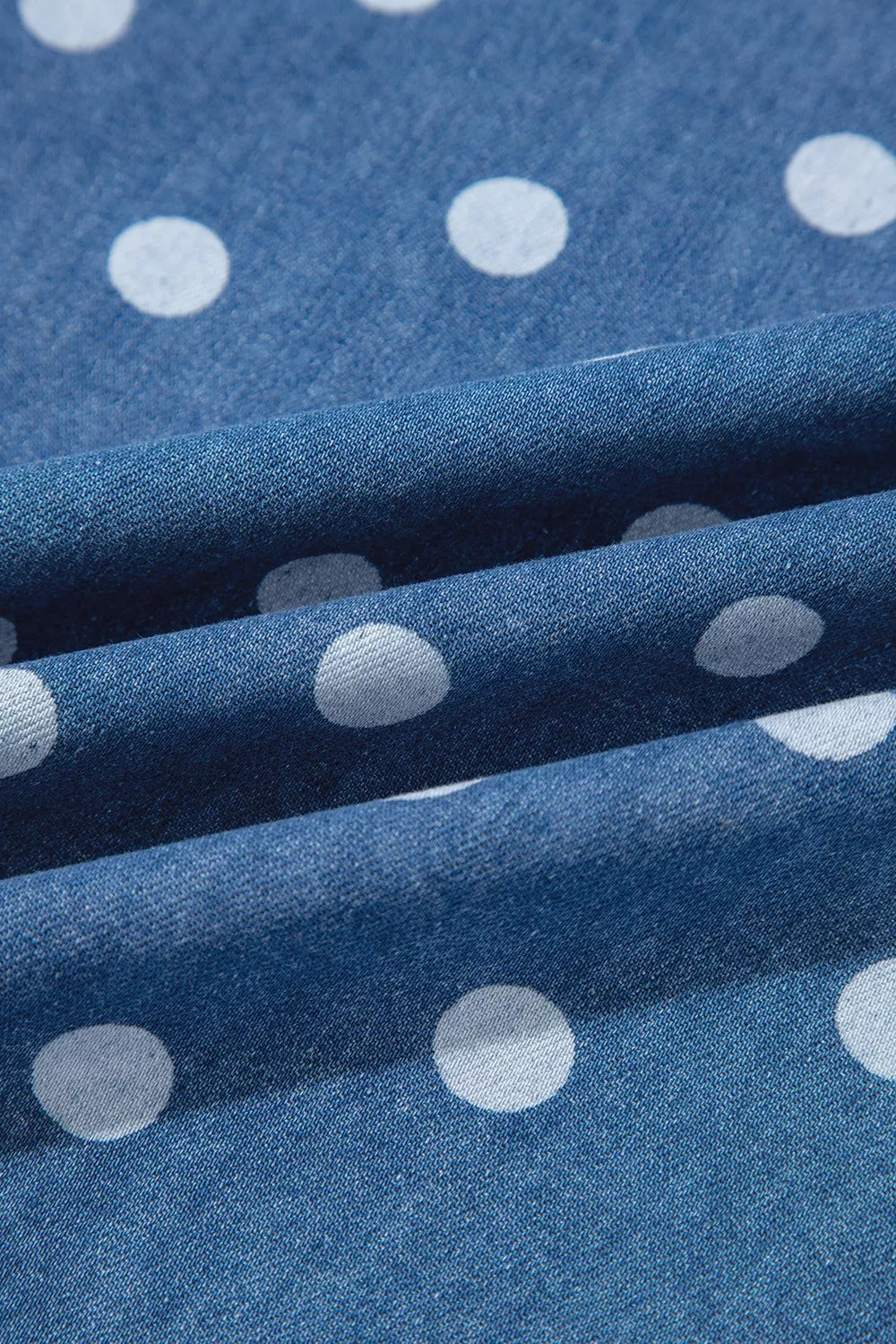 Polka Dot Long Sleeve Collar Shift Tunic Denim Jacket
