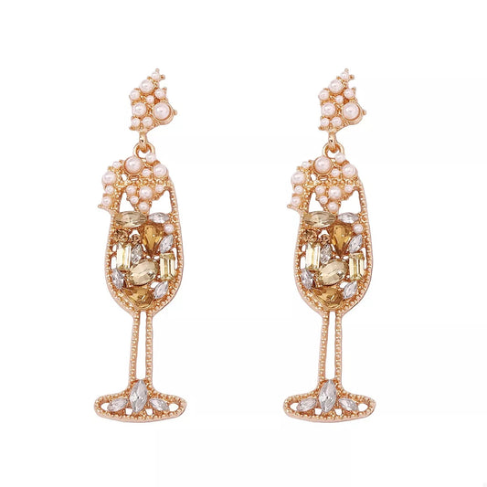 Champagne Glass Rhinestone Dangle Earrings