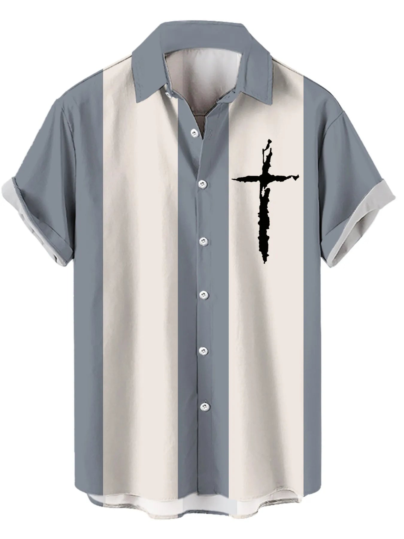 Men's Full Size Cross Casual Striped Button Up Shirt Plus Size