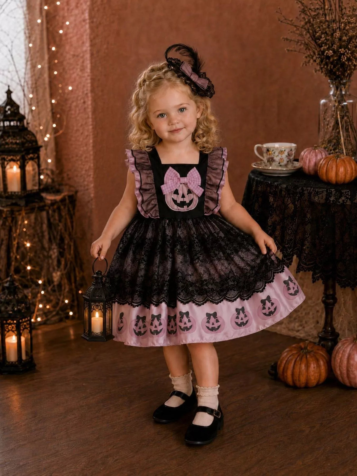 Children's Halloween Lolita Style Pumpkin Print Dress