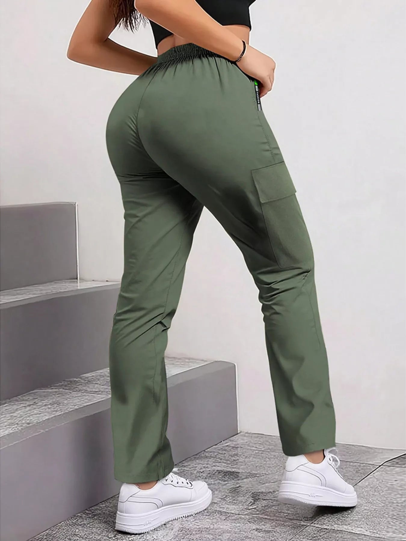 Full Size Drawstring Cargo Pants with Zip Pocket Plus Size
