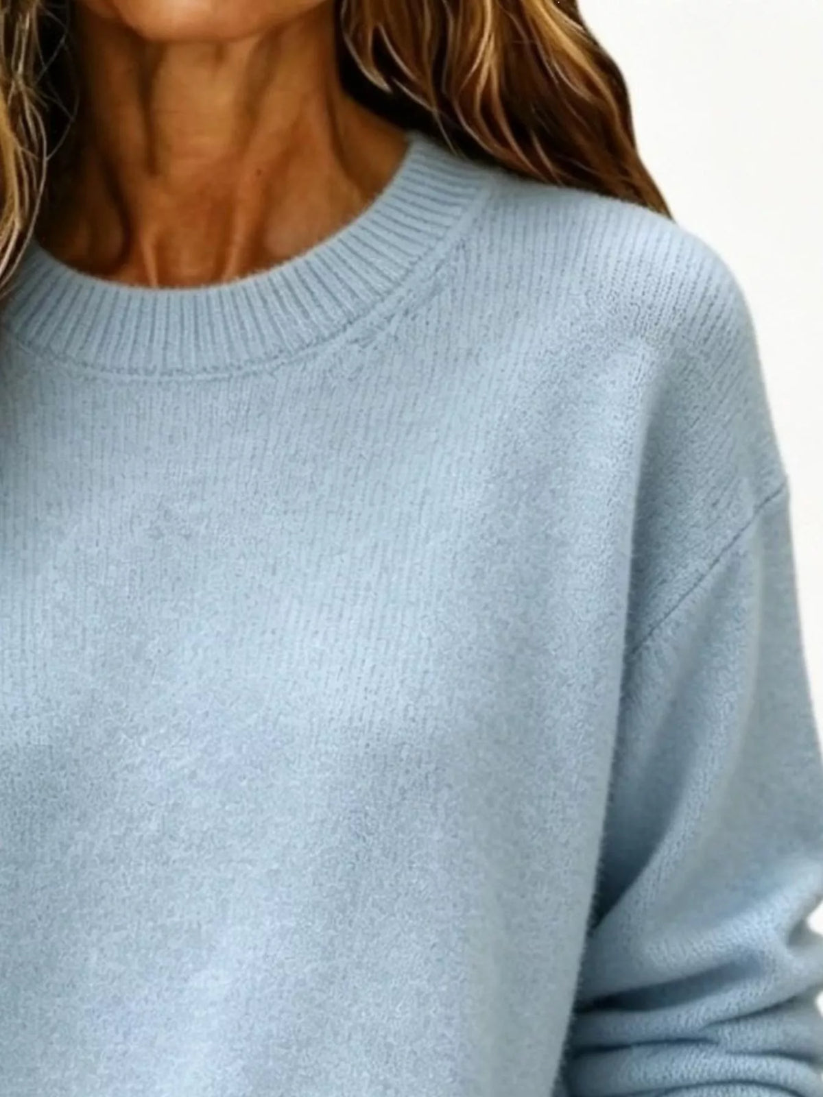 Full Size Round Neck Dropped Shoulder Sweater Plus Size