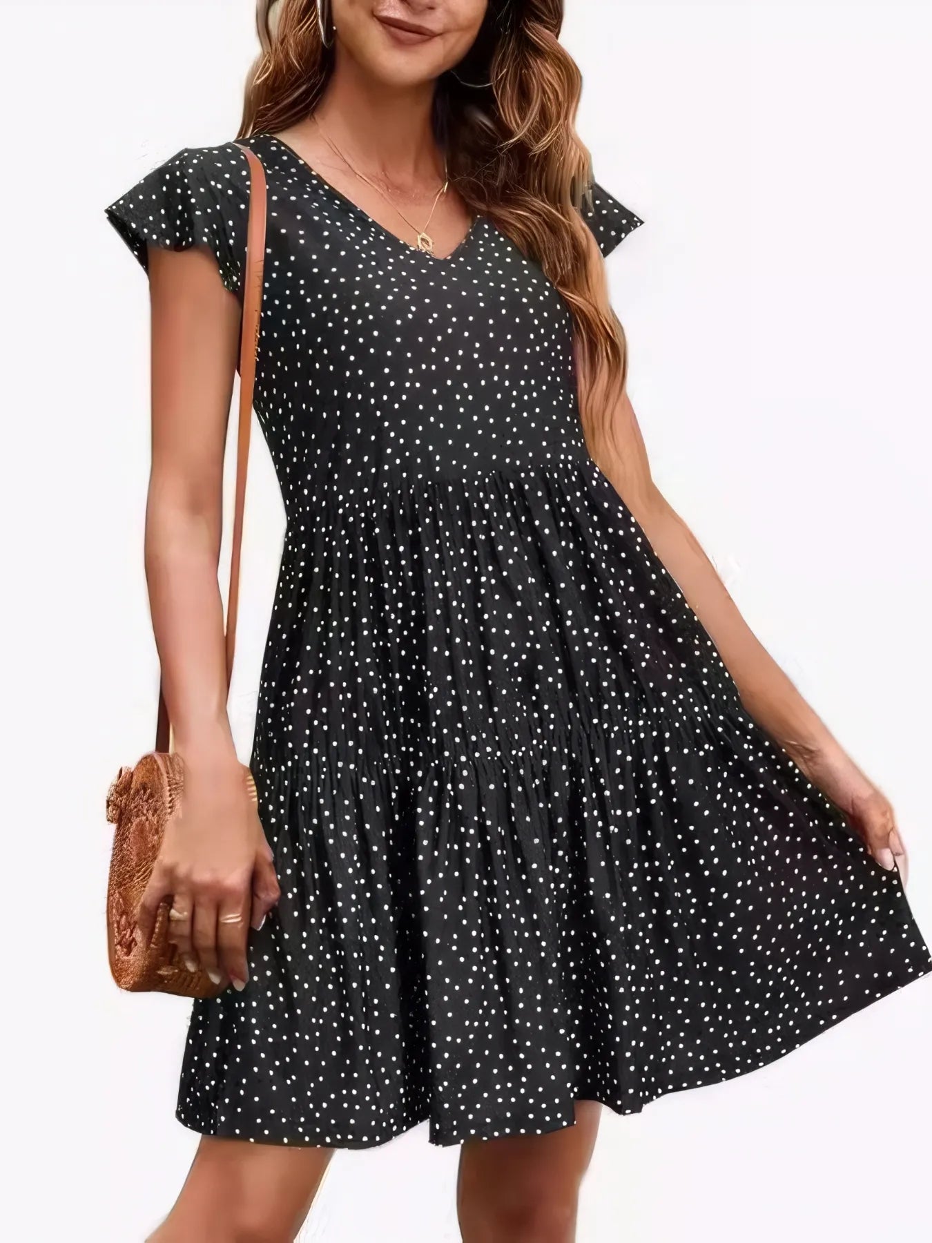Polka Dot Ruffle Sleeve V-Neck Mini Dress