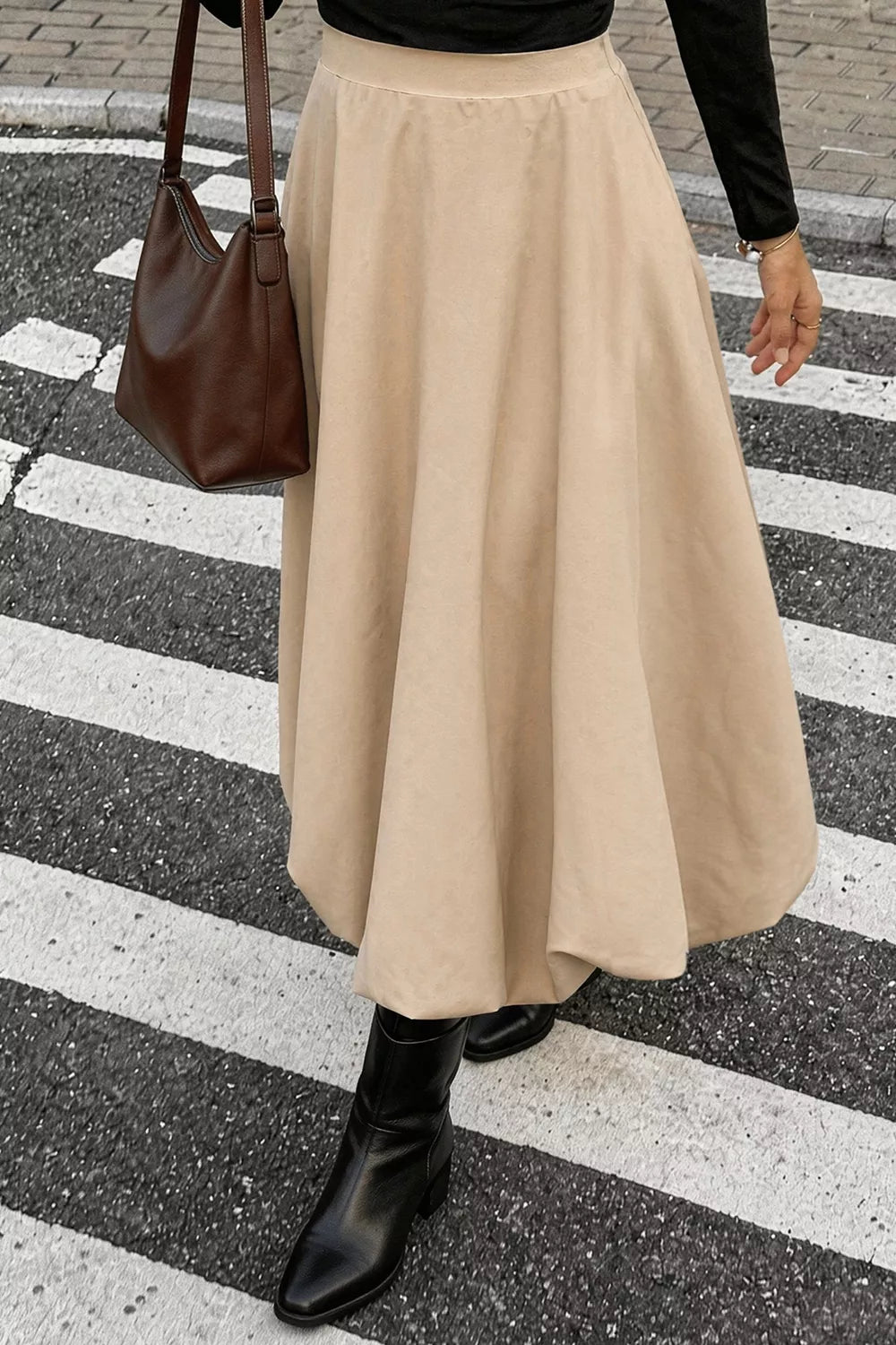 High-Waisted A-Line Midi Skirt