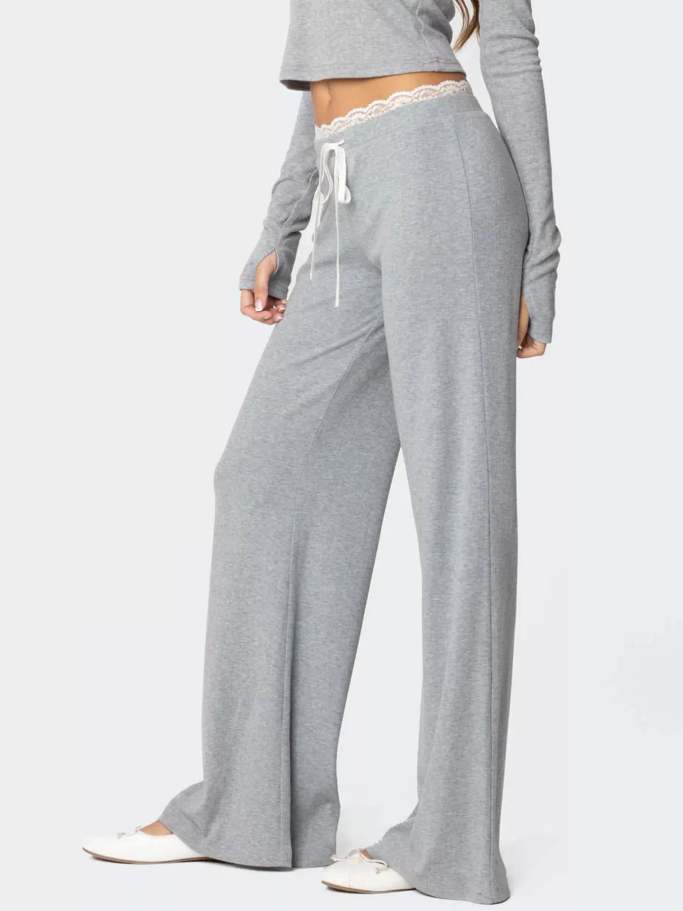Lace Trim Wide Leg Pants
