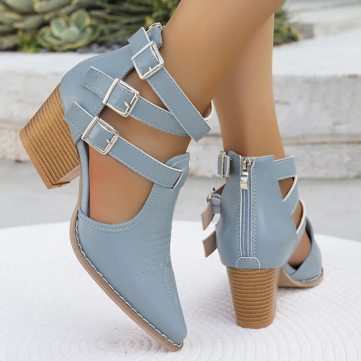 Point Toe Block Heels Sandals