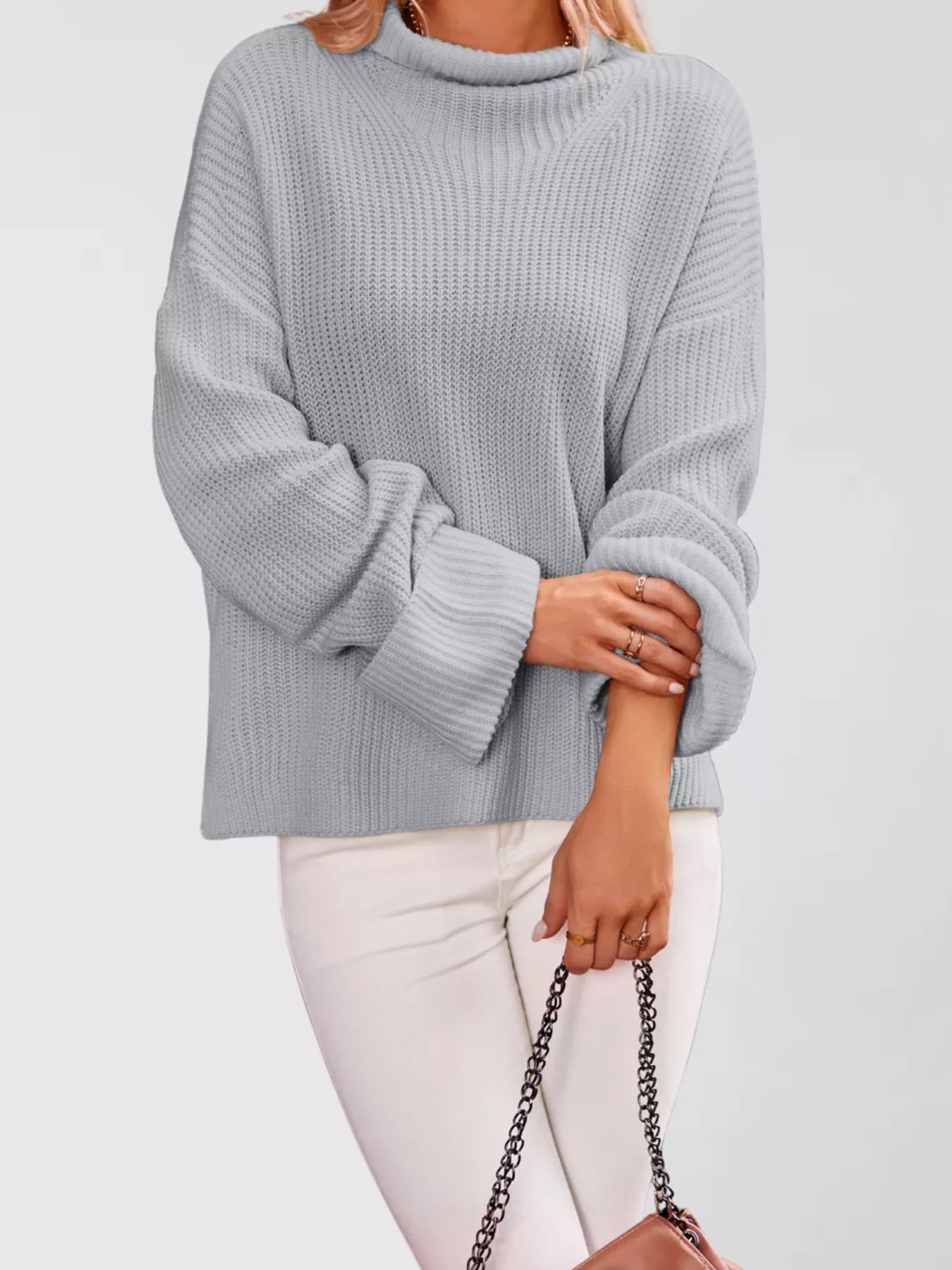 Mock Neck Dropped Shoulder Sweater