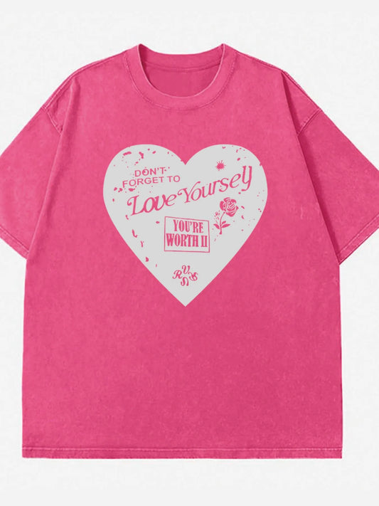 Heart Round Neck Short Sleeve T-Shirt