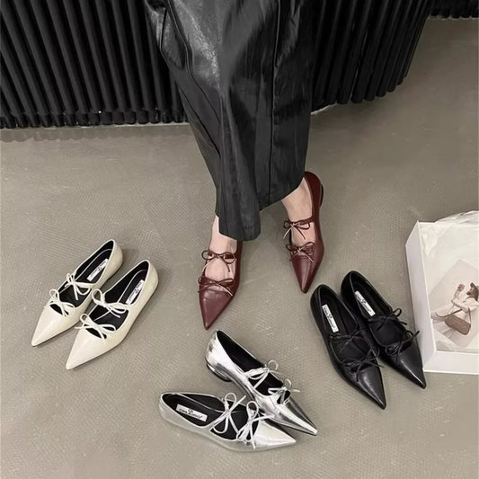 Bow Point Toe Block Heels Pumps