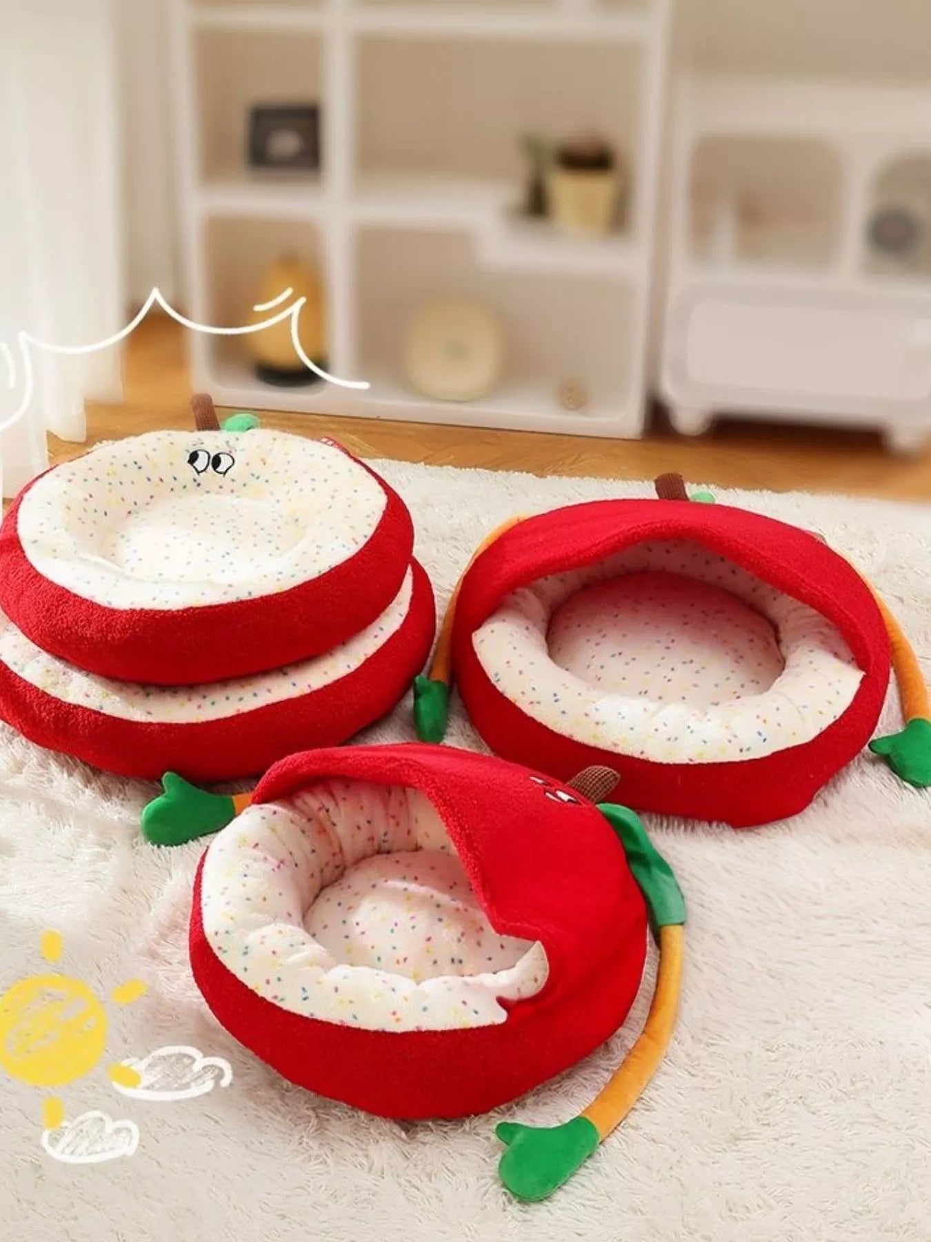 Cartoon Apple Shape Pet Nest with Plush Arms