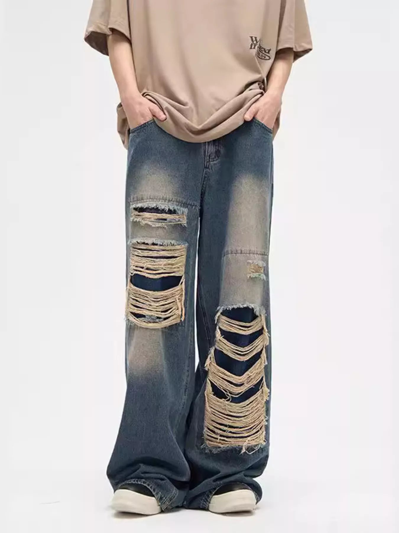 Men's Plus Size Distressed Wide Leg Jeans