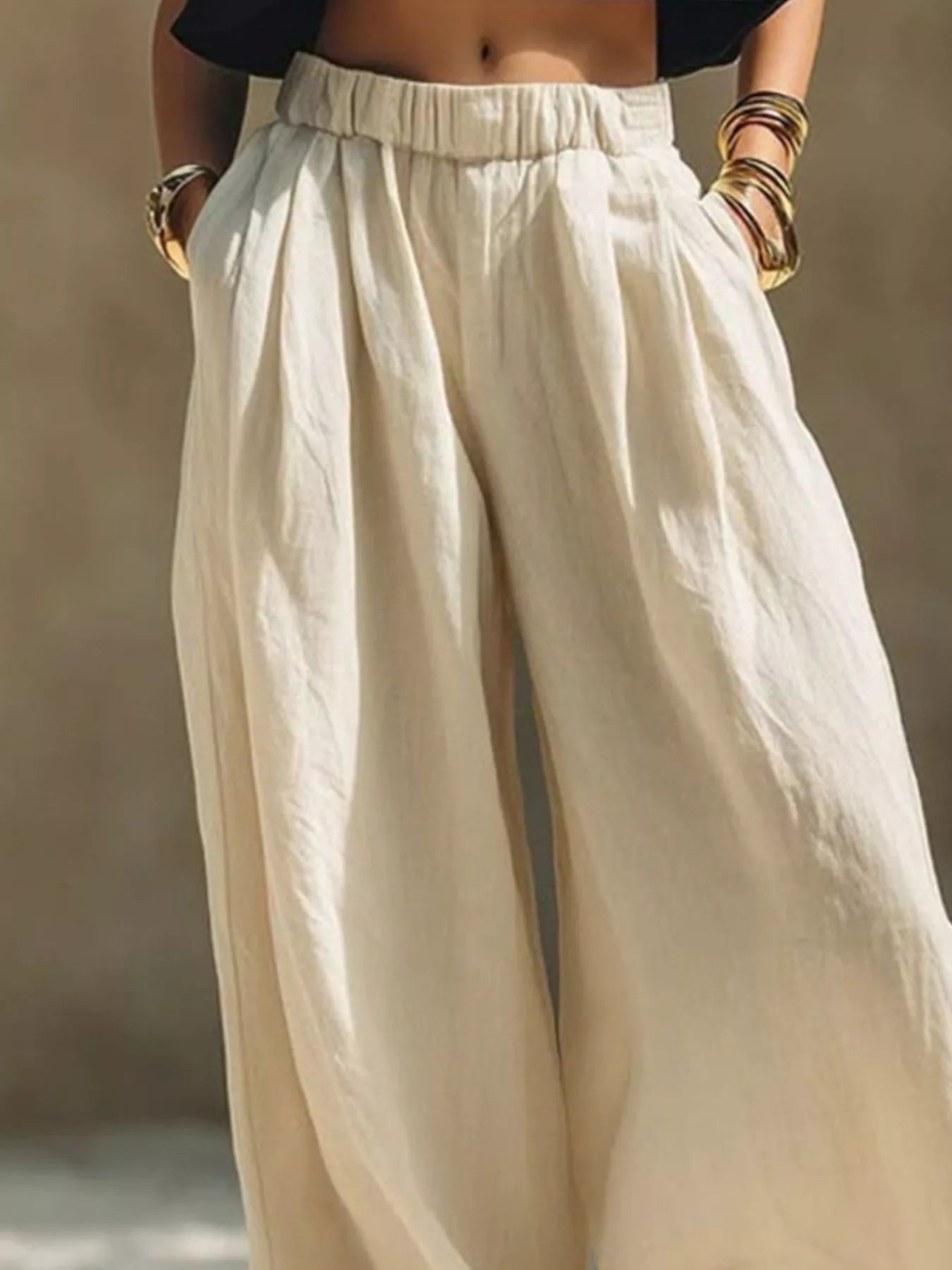 Full Size Elastic Waistband Wide Leg Pants Plus Size