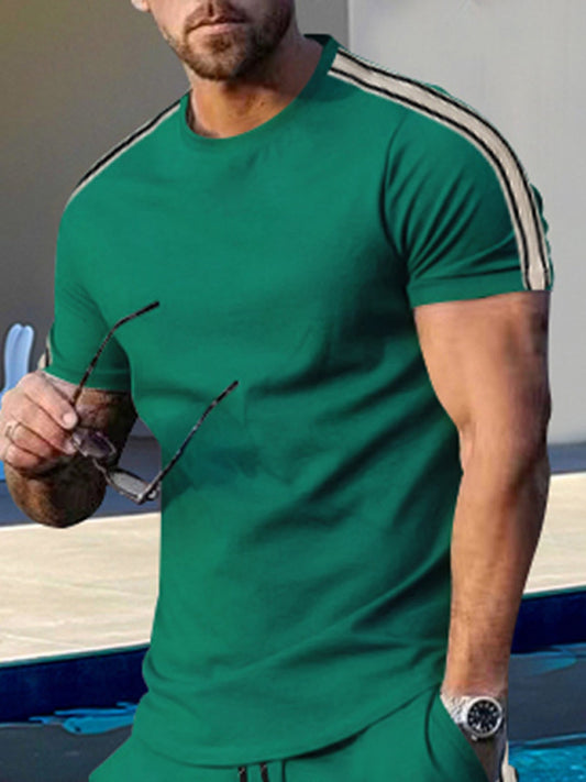 Men's Full Size Striped Shoulder Casual T-Shirt Plus Size