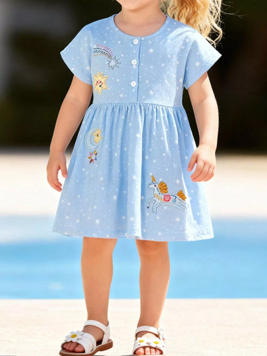 Children's Embroidered Short Sleeve Dress