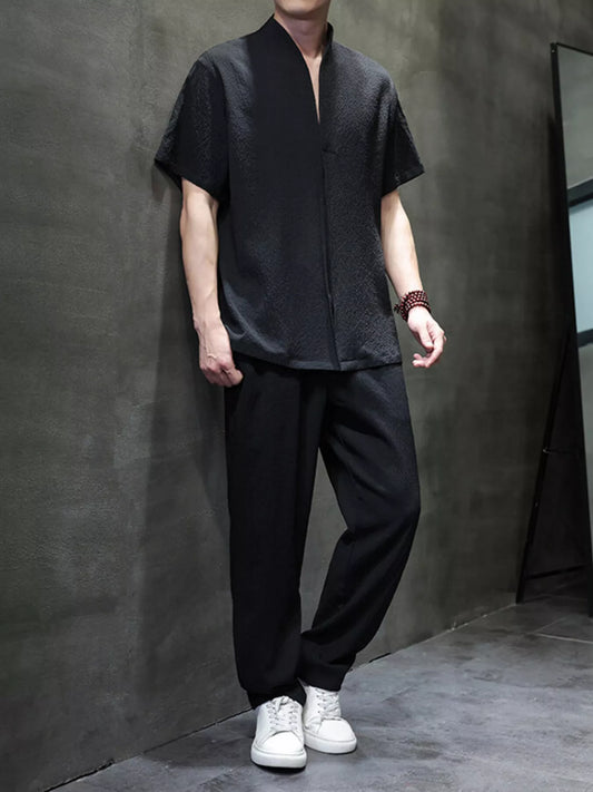 Men's Plus Size Casual Short Sleeve Top and Pants Set