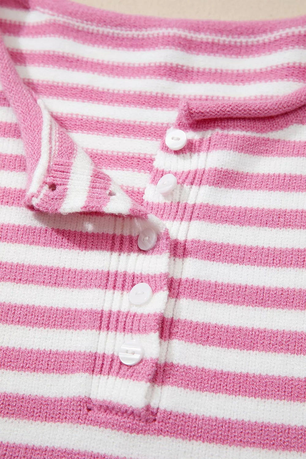 Striped Button Placket Drop Shoulder Long Sleeve Sweater