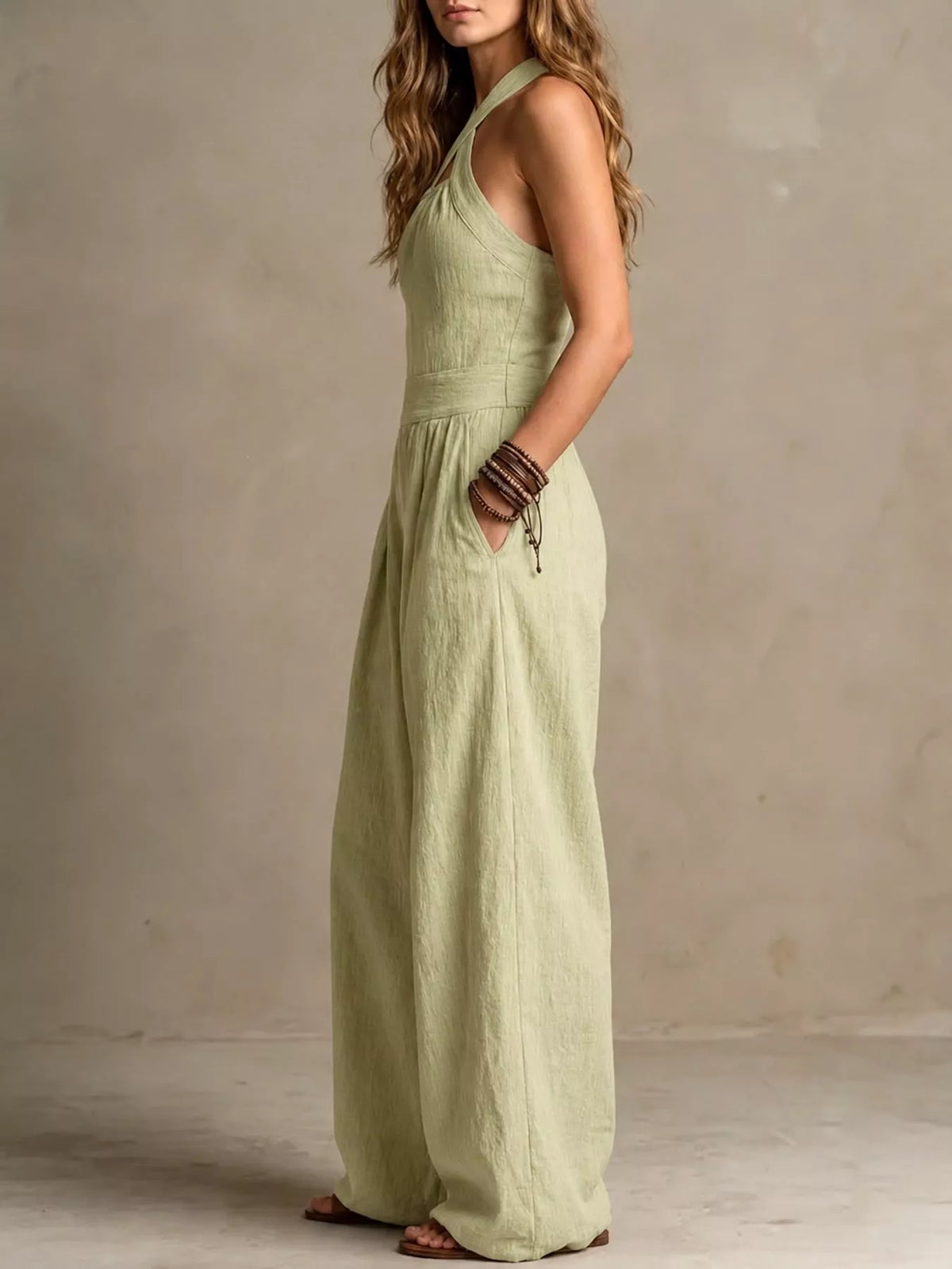 Full Size Halter Neck Wide-Leg Jumpsuit Plus Size