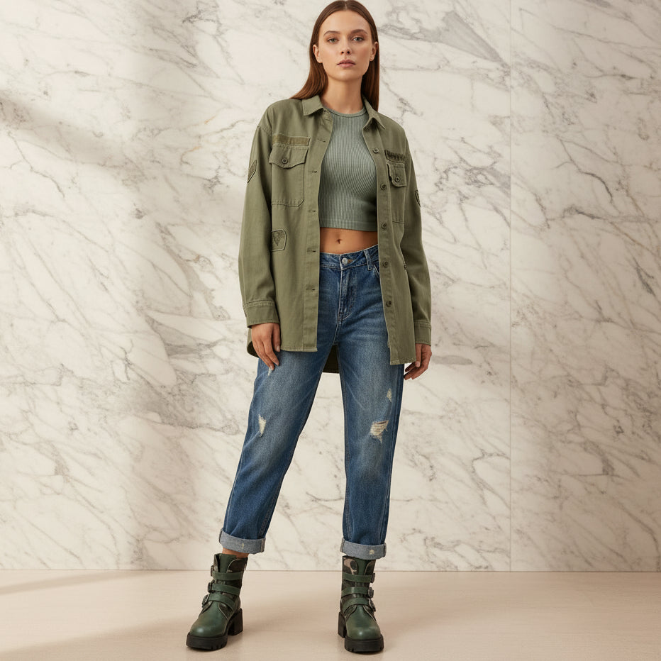 Women's Camouflage Platform Combat Boots | Triple Buckle Chunky Heel
