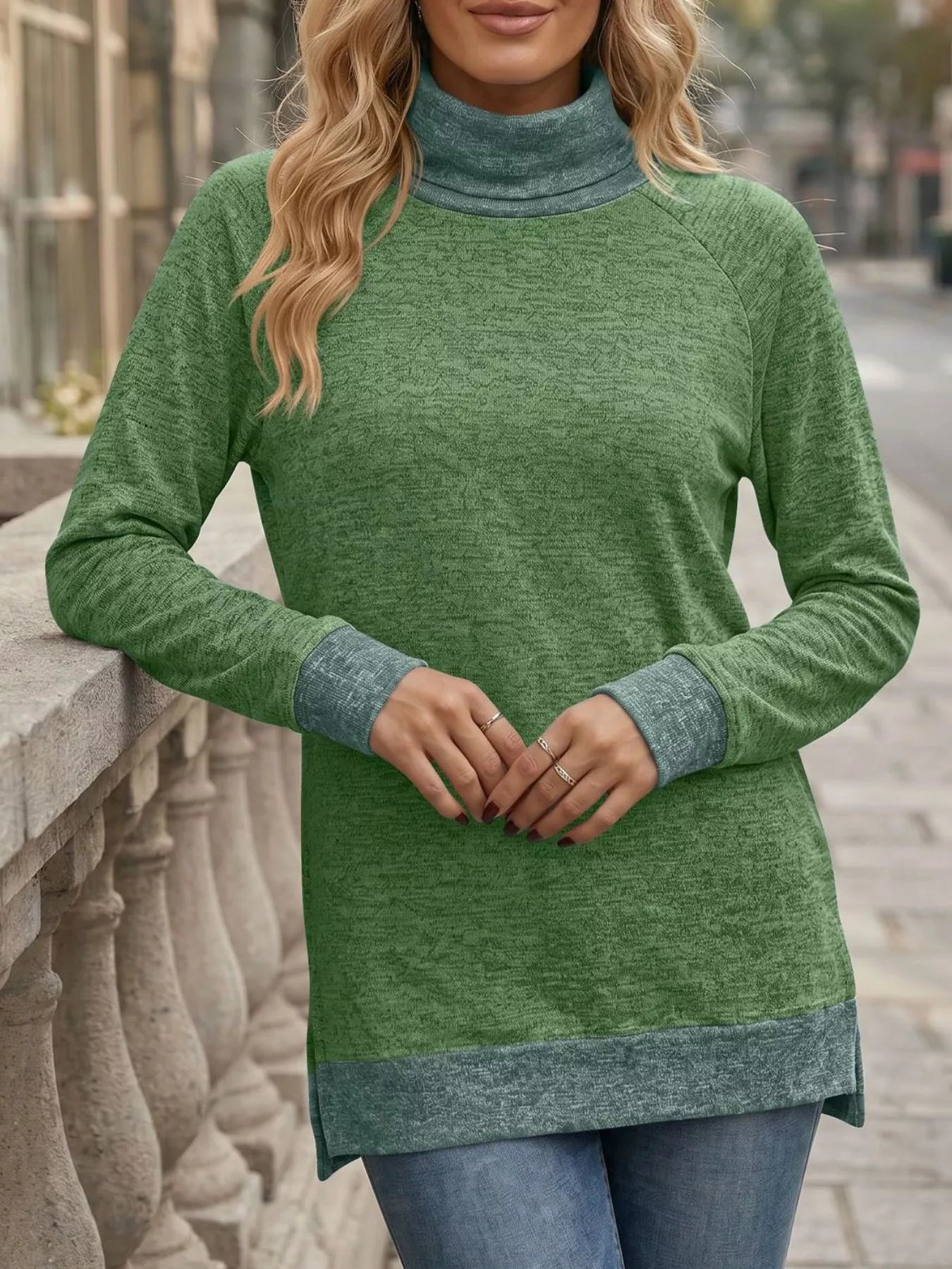 Turtleneck Raglan Sleeve T-Shirt