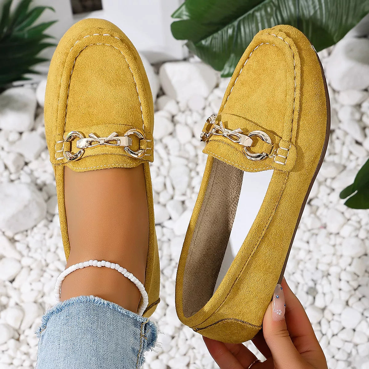 Comfortable Flat Loafers with Decorative Buckle