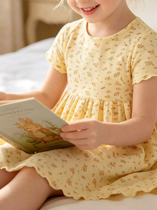 Children's Floral Print Short Sleeve Dress