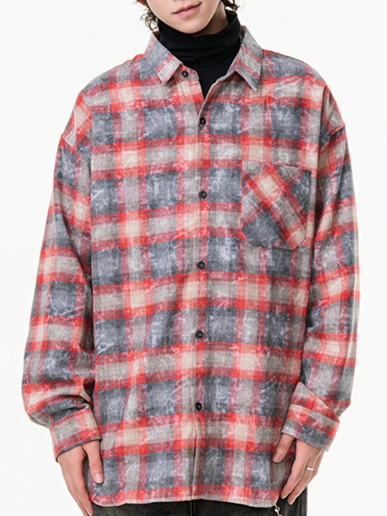 Men's Plus Size Plaid Button Up Long Sleeve Shirt