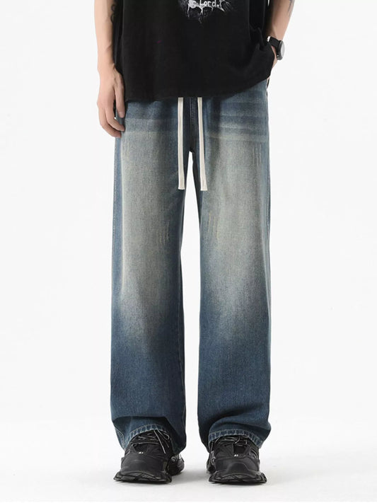 Men's Full Size Vintage Wash Wide Leg Jeans Plus Size