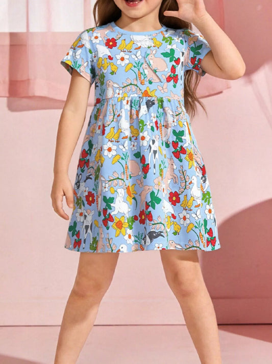 Children's Cartoon Animal Print Casual Dress