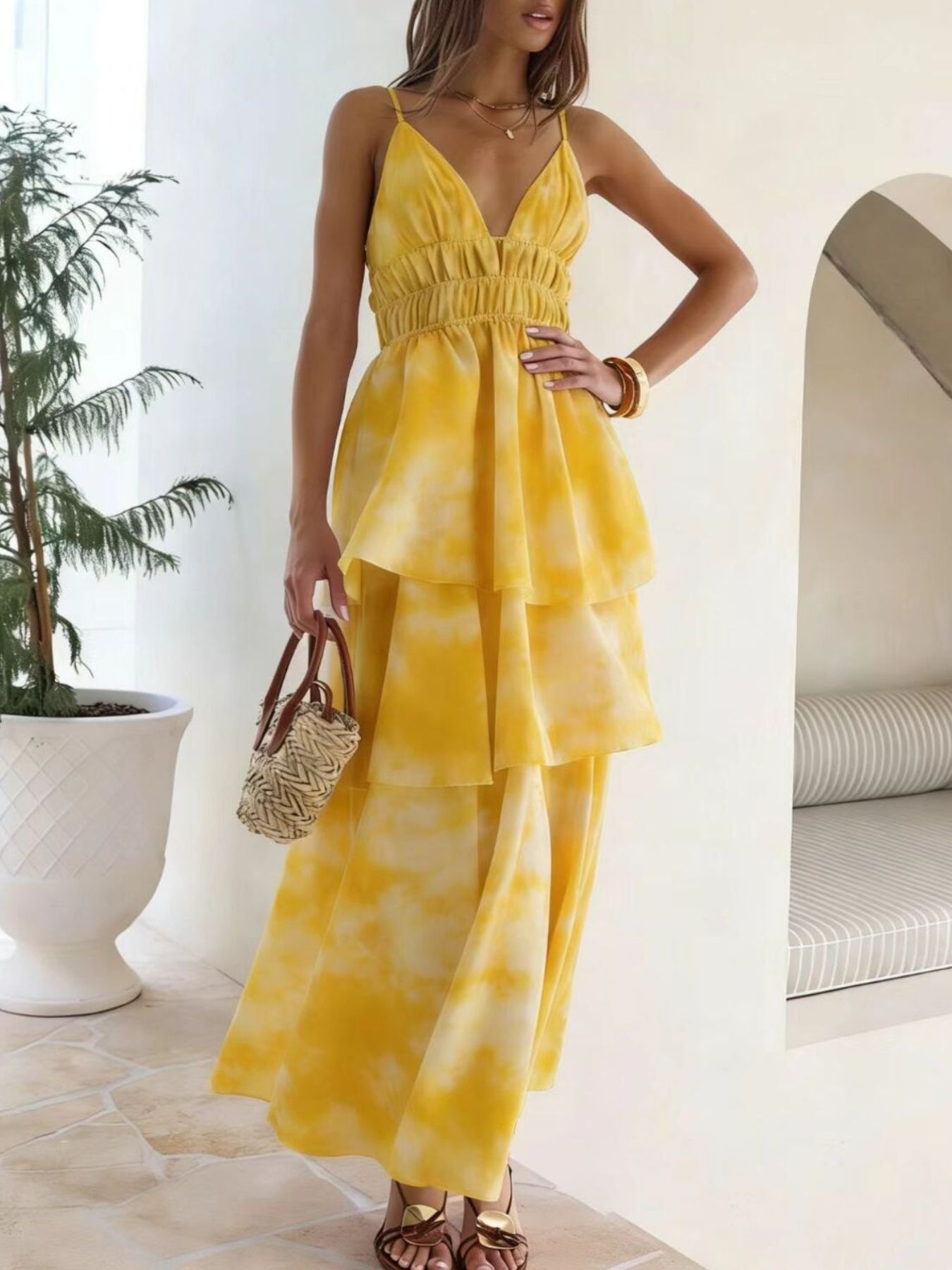 Tie-Dye Ruffled Layered Maxi Dress
