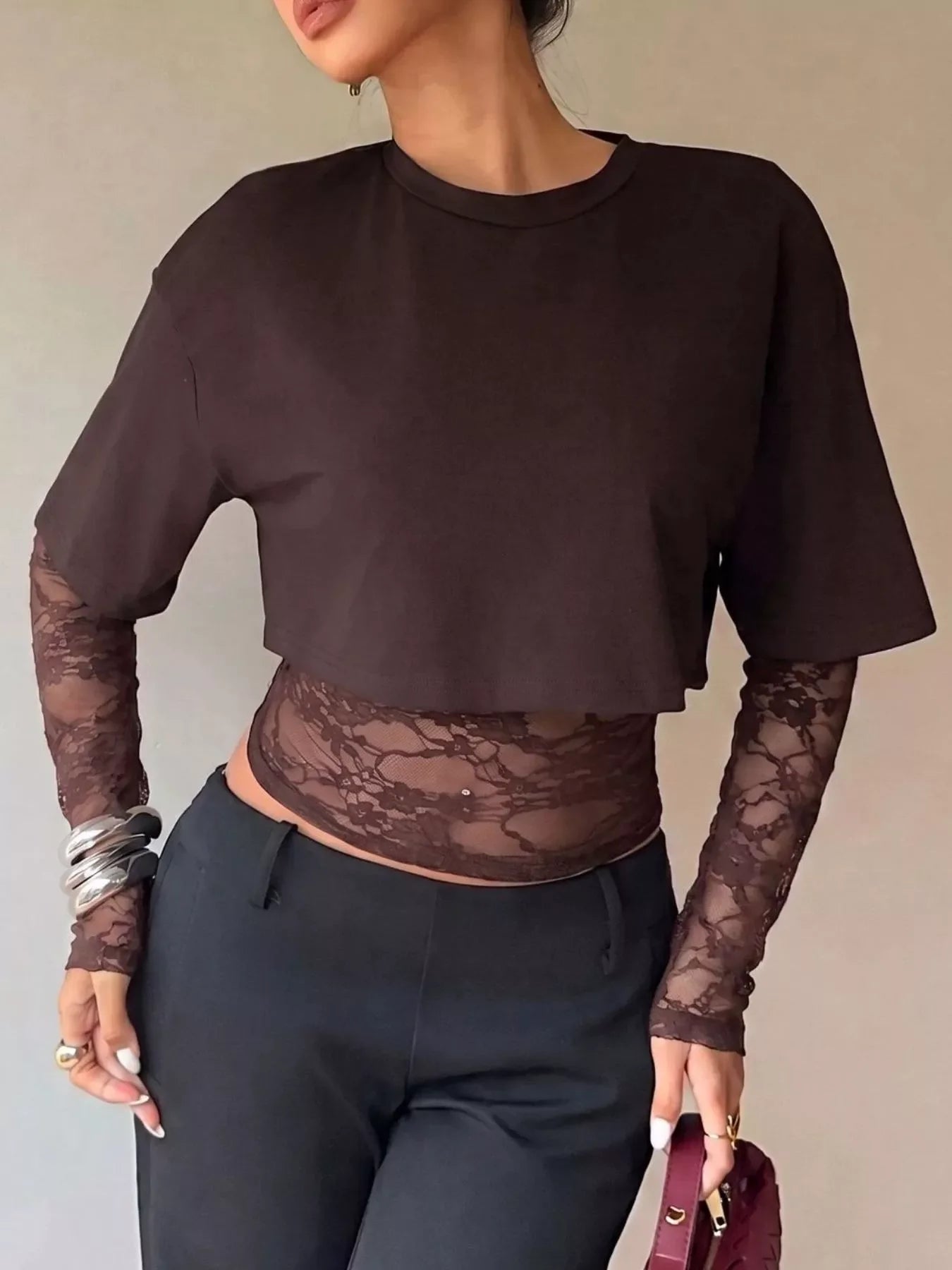 Lace Patchwork Short Sleeve T-Shirt